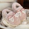 Pantuflas de Algodón Retro con Lazo de Peluche para Pareja de Otoño e Invierno, Cálidas, Cómodas, Suaves, Dulces, Versátiles, Sencillas, Modernas