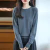Nueva colección de otoño e invierno: Suéter de punto calado, cuello redondo, con dobladillo enrollado, corte holgado, manga larga, perfecto como capa interior o capa base