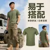 Camiseta de trabajo de manga corta con camuflaje de verano, cuello redondo, manga corta, algodón puro, absorbe la humedad, casual