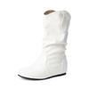 Botas Médias Femininas Outono e Inverno Novas Botas Curtas Pretas Brancas Altura Interna Botas de Boca Larga Femininas Botas Femininas Martins