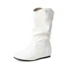 Botas Médias Femininas Outono e Inverno Novas Botas Curtas Pretas Brancas Altura Interna Botas de Boca Larga Femininas Botas Femininas Martins