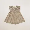 Vestido de Niña de Verano 2026 Nuevo Cuello de Muñeca Francés Estampado Retro Fruncido Mangas Acampanadas Vestido de Princesa para Niños
