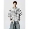 Camisa a Cuadros de Manga Corta Estilo Retro para Hombre, Chaleco de Verano para Pareja, Chaqueta Camisa Delgada Fresca Casual con Protección Solar
