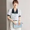 Camisa de Manga Corta para Mujer, Nuevo Estilo Verano 2026, Talla Grande, Solapa Estilo Francés, Texturizada, Gama Alta, Top de Gasa de Nicho