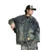 Jaqueta Masculina Outono/Inverno Nova High Street Retro Cor Desgastada Color Block Estilo Hong Kong Tendência Fashionável Lapela com Rasgos