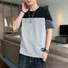 Camiseta Colorblock de Manga Curta para o Verão 2023 Fina Solta de Algodão Manga Meia Manga Roupas Superiores Nova Moda ins Masculina Camiseta
