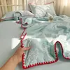 Juego de Cuatro Piezas de Colcha de Verano con Borde de Concha y Puntada Triangular de Color Sólido Clase A, Colcha de Seersucker Fresca y Simple para Aire Acondicionado Venta al por Mayor Transfronteriza