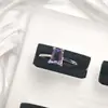Anel de Prata Esterlina S925 com Ametista Trapezoidal Natural Cristal Limpo Quadrilátero Joias Simples e Simples Atacado