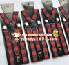 Pantalones con tirantes de cuadros escoceses unisex, 3 clips y pinza para pantalones.