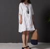 Primavera e verão 2023 novas roupas femininas estilo literário tamanho grande bordado solto tamanho grande manga comprida solto vestido de linho de algodão solto