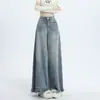 2026 Jeans de Pierna Ancha con Dobladillo Crudo Azul Claro para Mujer Nuevo Diseño Cintura Alta Holgados con Caída Pantalón Falda de Largo Hasta el Piso Dropshipping