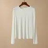 Camiseta Interior de Lana Tencel para Mujer en Otoño e Invierno de Manga Larga con Cuello Redondo Alta Elasticidad Ajustada Delgada Casual Prenda Exterior Camiseta