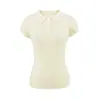 T355-2026 Estilo Nuevo Primavera/Verano Camisa de Punto Casual con Cuello Solapa de Color Puro para Mujer, Camiseta Sexy de Manga Corta Adelgazante