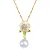[Acero de Titanio] Aceite de Perla Flor Gota Estilo Palacio Hermoso Collar Completamente Incrustado de Diamantes para Mujer Cadena de Clavícula Más Fácil de Combinar Cadena de Acero de Titanio