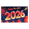 Fiesta de Cuenta Regresiva de Nochevieja 2026 Fondo para Fotografía Decoración de Feliz Año Nuevo Tema Bandera para Puerta de Garaje