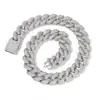 Colar de corrente cubana com diamantes completos de hip-hop para homens, corrente cravejada de zircônia com diamantes de três fileiras 18mm, joias de cross-border, atacado de corrente tennis