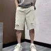 Calça capri de brim branca reta solta 2026 verão novo rasgada comprimento médio shorts finos cintura alta moderno