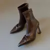 Botas Elásticas Slim de Salto Alto Chuyuji para Mulheres, Botas Curtas Versáteis Emagrecedoras para Outono e Inverno, Botas da Moda de Bico Fino e Salto Fino