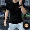 2023 Nova camiseta masculina de manga curta Ice Silk Cotton Camisa masculina com gola redonda Hot Drilling Letter Thin Slim-fit Top para o verão