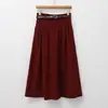 Falda Retro de Pana para Mujer, Otoño e Invierno Estilo Casual Caqui con Cinturón, Falda Midi Plisada de Corte A