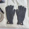 Luvas de Tricô Novas de Inverno Dongdaemun 2025 Estilo Coreano Ins Cor Sólida Estudante Luvas de Tricô de Cinco Dedos com Tela Sensível ao Toque