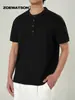 Camiseta de Manga Corta con Cuello Henley Estilo Old Money para Hombre Zoewatson Verano Peso Pesado Casual Americano Versátil Top de Manga Corta