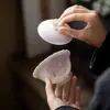 Taza de Té Cerámica Blanca Pintada a Mano con Rosa, Tazón de Dos Piezas con Tapa y Borde Floral con Esmalte Morado Degradado, Juego de Té Kung Fu para Uso Doméstico