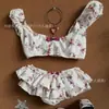 Ins francês sexy desejo puro garota quente estilo férias floral babado laço justo fenda saia maiô feminino