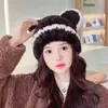 Gorro de lana tejido de invierno con orejas grandes de oso lindo, sombrero de felpa que favorece el rostro, holgado y cálido para otoño e invierno, con protección para las orejas