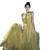 Vestido largo de gasa con cuello halter color ámbar, estilo verano, impresionante vestido largo de vacaciones, tela de gasa