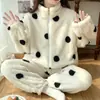Pijama Outono e Inverno, Veludo Coral Quente, Espessado para o Inverno, Bolinhas Doces, Conjunto Fofo para Casa, Conjunto de Duas Peças