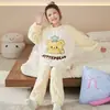 Pijama cálido de forro polar coral para otoño e invierno, nuevo conjunto de pijama y ropa de estar de franela de invierno estilo caricatura para niñas pequeñas