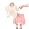 2025 Nuevo Verano Niñas Flor Cuello Redondo Manga Corta Traje Bebé Niña Casual Shorts Conjunto de Dos Piezas Dropshipping