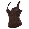 Corset jacquard estampado marrom vintage com alça larga nos ombros, peça externa modeladora sexy europeia e americana para afinar a cintura