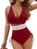 Aliexpress Amazon Popular Transfronterizo Europeo y Americano Multicolores Cuello en V Cubre Piel Tiras Plisadas Aspecto Adelgazante Traje de Baño de Una Pieza para Mujer