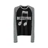 Camiseta Ligera de Rayas Sub-Sónicas con Estampado Desgastado de Manga Larga y Mangas Raglán para Hombre y Mujer, Holgada, Streetwear, Capa Base