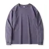 F2971 Novo produto de outono para homens plus size: Camiseta de manga comprida patchwork de algodão puro, top solto vintage lavado com aspecto desgastado