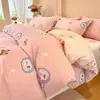 Juego de ropa de cama de cuatro piezas de grado A, seguro para bebés, estilo minimalista, algodón puro, incluye una sábana y una funda de edredón de algodón lavado, adecuado para dormitorios; conjunto de tres piezas de algodón puro