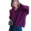 Estilo Coreano Otoño e Invierno Nuevo Cuello en V Tejido Perezoso para Mujer Suave y Ceroso Top de Punto Camisa para Capas Interiores