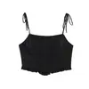 Roupas de Verão Femininas Transfronteiriças, Top Camisola Curto Doce e Fashionável de Corte Justo com Bordas Franzidas e Decoração de Laço