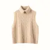 Suéter de cachemira para mujer, de cuello alto, tejido trenzado, nuevo estilo otoño/invierno, chaleco sin mangas, perfecto para usar en capas, color liso