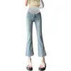 Outono Precoce Jeans Flare de Nove Pontos com Suporte Elástico para Maternidade Roupa Exterior Casual Estilo Coreano Simples Clássico Justo Versátil