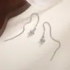 Brincos de argola com zircônia doces e cool, brincos de corrente longa com franjas, estilo ins europeu e americano moderno que fazem rostos redondos parecerem menores