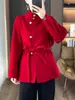 Nuevo Abrigo Estilo Chino Otoño/Invierno 2026 con Cuello Alto Ajustable a la Cintura y Corbata, Abrigo de Lana Doble Cara para Figuras Pequeñas, Adelgazante y Elegante