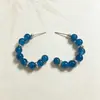 Pendientes de Cristal Azul Profundo con Perlas en Forma de C Diseño Coreano Nicho Blanqueamiento Sentido del Diseño Accesorios para Pendientes Brazalete de Oreja Semicircular Azul Celeste