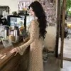 Vestido Retro Francés de Lunares con Cuello en V y Cinta Primavera y Otoño Adelgazante Temperamento Volante Manga Larga Ceñido al Cuerpo Cola de Pescado Falda Mujer
