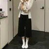 Pantalones Cropped de Algodón Puro con Puño para Mujer, Estilo Delgado de Verano, Estilo Holgado Perezoso Petite, Cintura Alta Casual Deportivo Pierna Ancha de Longitud Media
