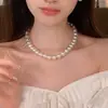 Colar de Pérolas Amor Francês Feminino Australiano Branco Grande Luxo Leve Design de Nicho Gargantilha Corrente da Clavícula Joia