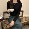 Outono e Inverno Estiloso Top Espesso Quente com Forro de Lã Camisa Térmica Base Europeia Dupla Face Camiseta Feminina de Manga Longa
