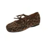 Sapatos Mary Jane Redondos com Laço, Estampa Floral Leopardo Retrô para Mulheres, Novo Estilo Verão 2026, Sapatos de Salto Baixo Versáteis Elegantes